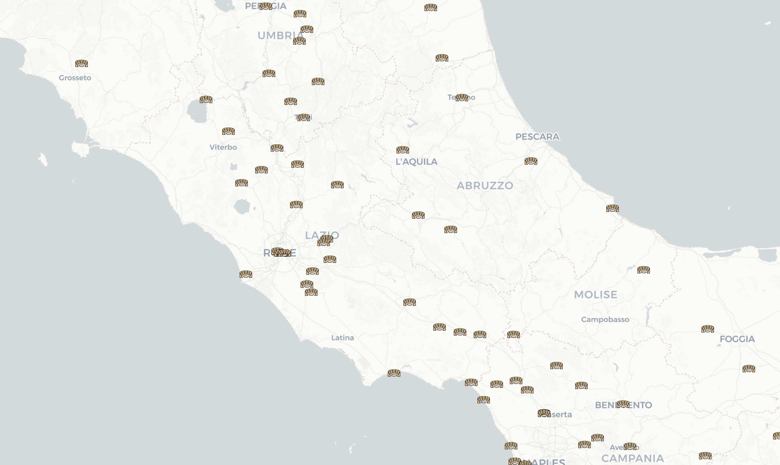 Ancient Roman amphitheaters map